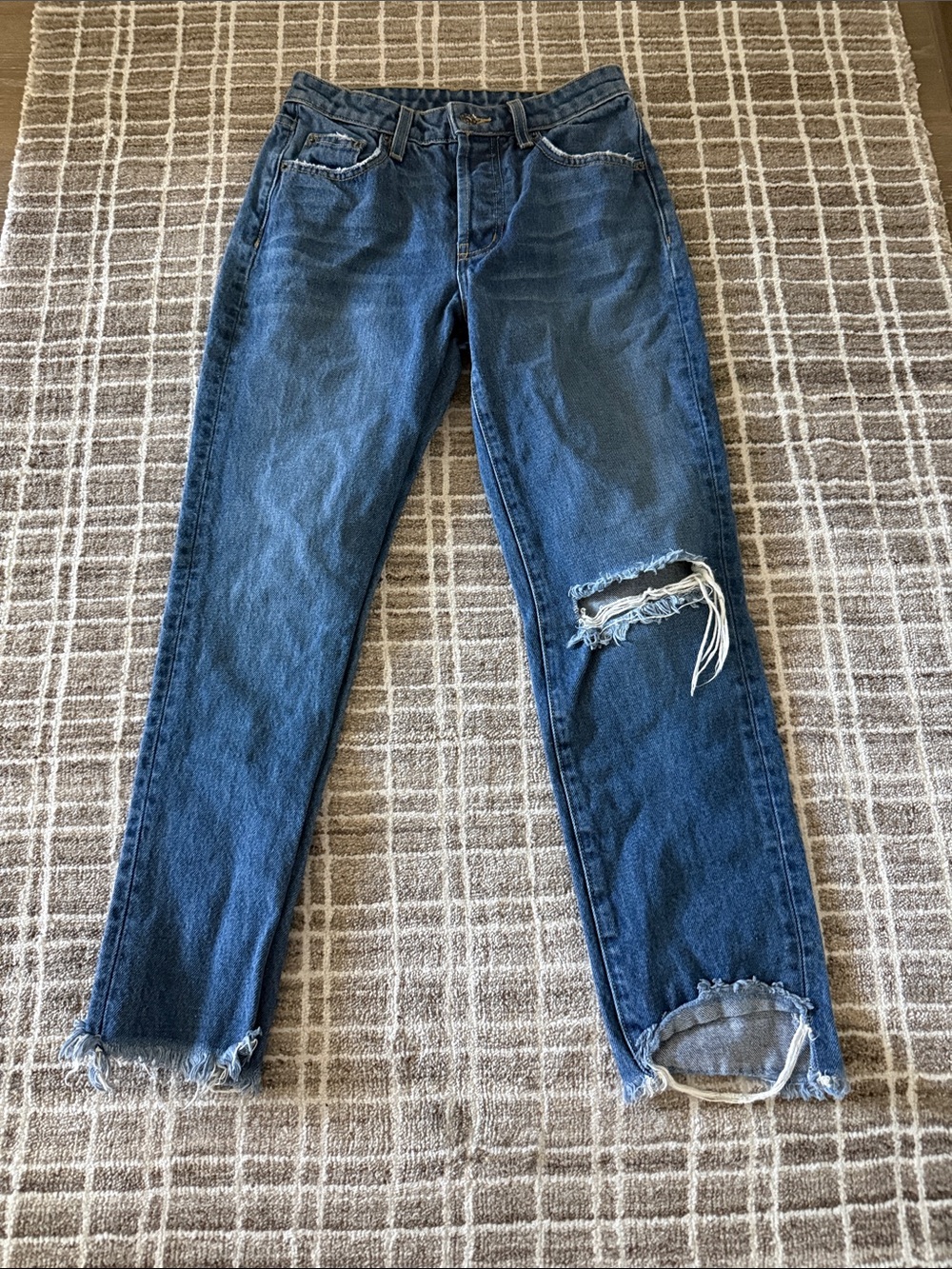 Blue Distressed Women's Jeans - Classic Straight Fit